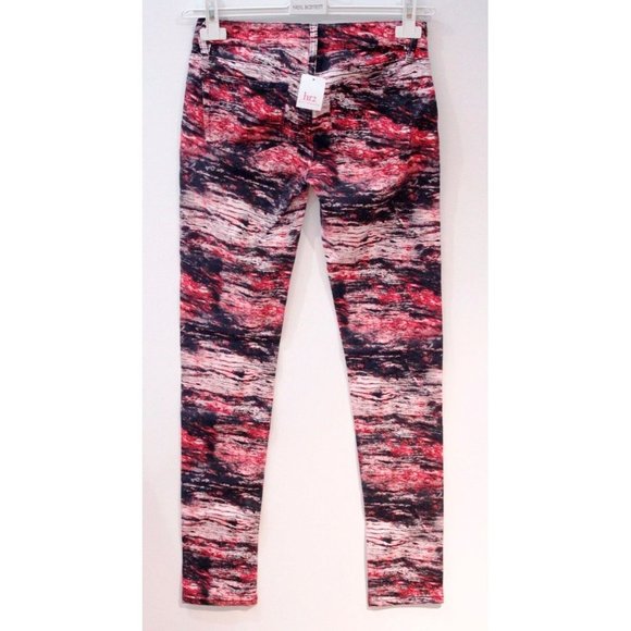 $215 THE KOOPLES Wood Print JEANS Skinny Slim SKIN Skull Buttons RED BLACK Multi - Picture 6 of 6